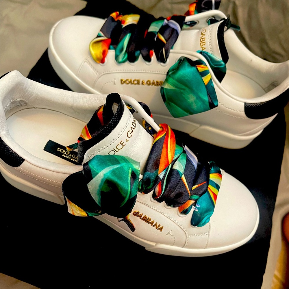Dolce & Gabbana Floral Scarf Portofino Sneakers